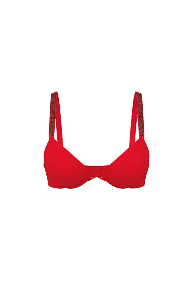 Женский бюстгальтер пуш-ап с блестящими бретелями Victoria'S Secret, Lipstick Red — фото 3