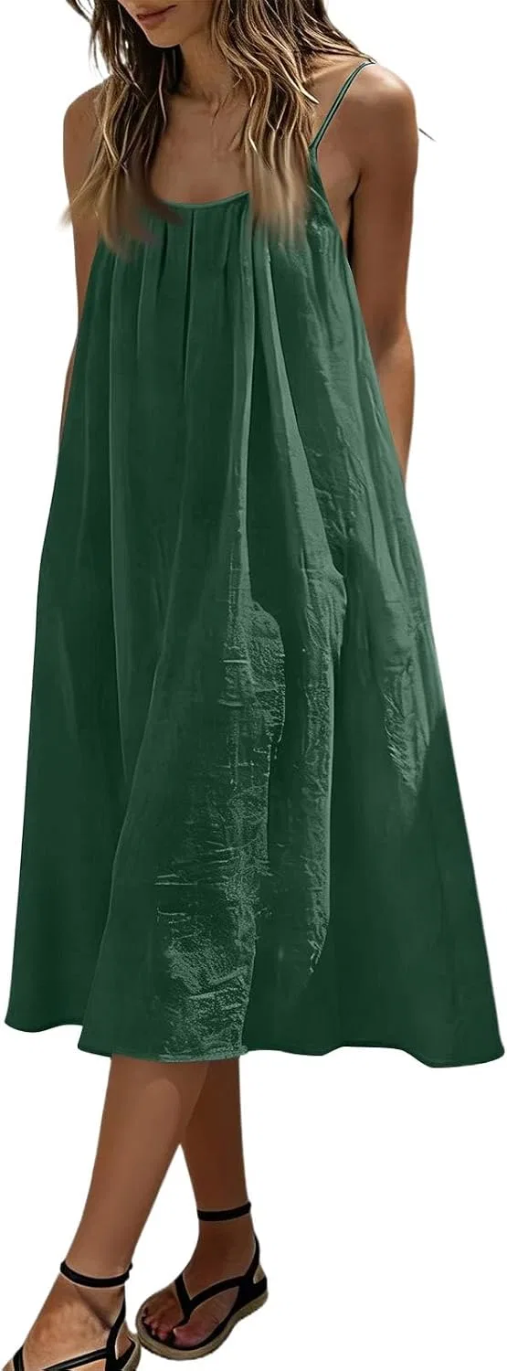 Женское пляжное платье-майка на бретелях с открытой спиной, Dark Green