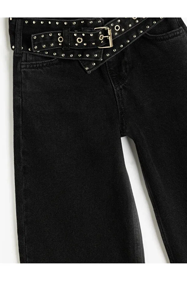 Детские джинсы для девочек широкие с поясом Koton, Black — фото 3
