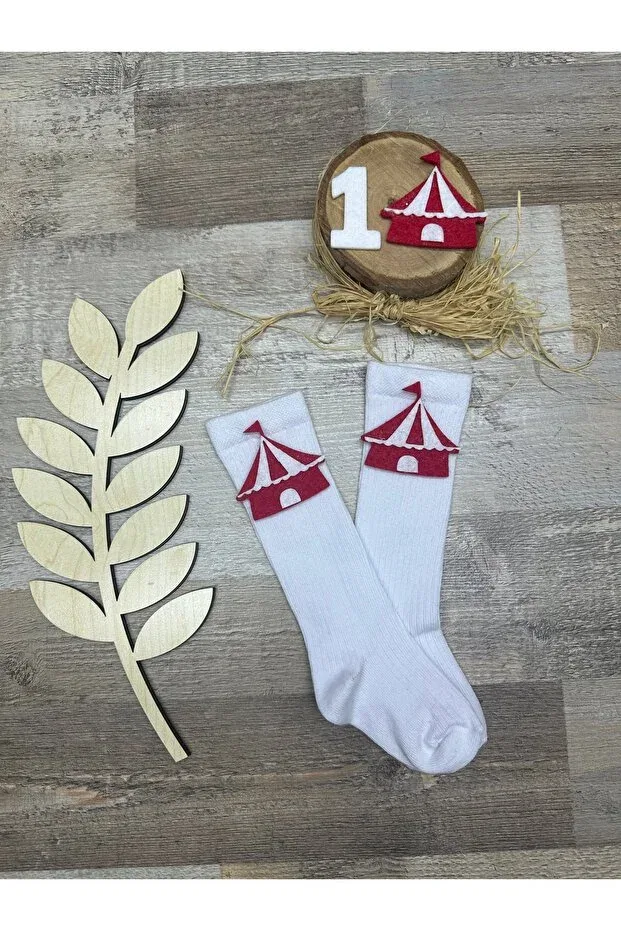 Детские носки для девочек с принтом Circus concept knee-high baby socks Feriatolye, White — фото 2