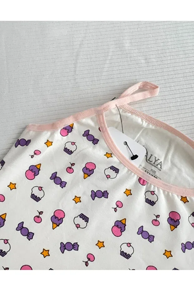 Детский комплект для девочек с принтом Girls Printed Rope Strap Tank Top And Slip Set Alya Underwear, Ice Cream Printed — фото 3