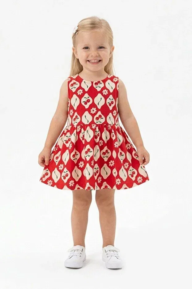 Детское платье для девочек с принтом Girl'S cherry patterned red 100% cotton summer dress Serrastil, Red