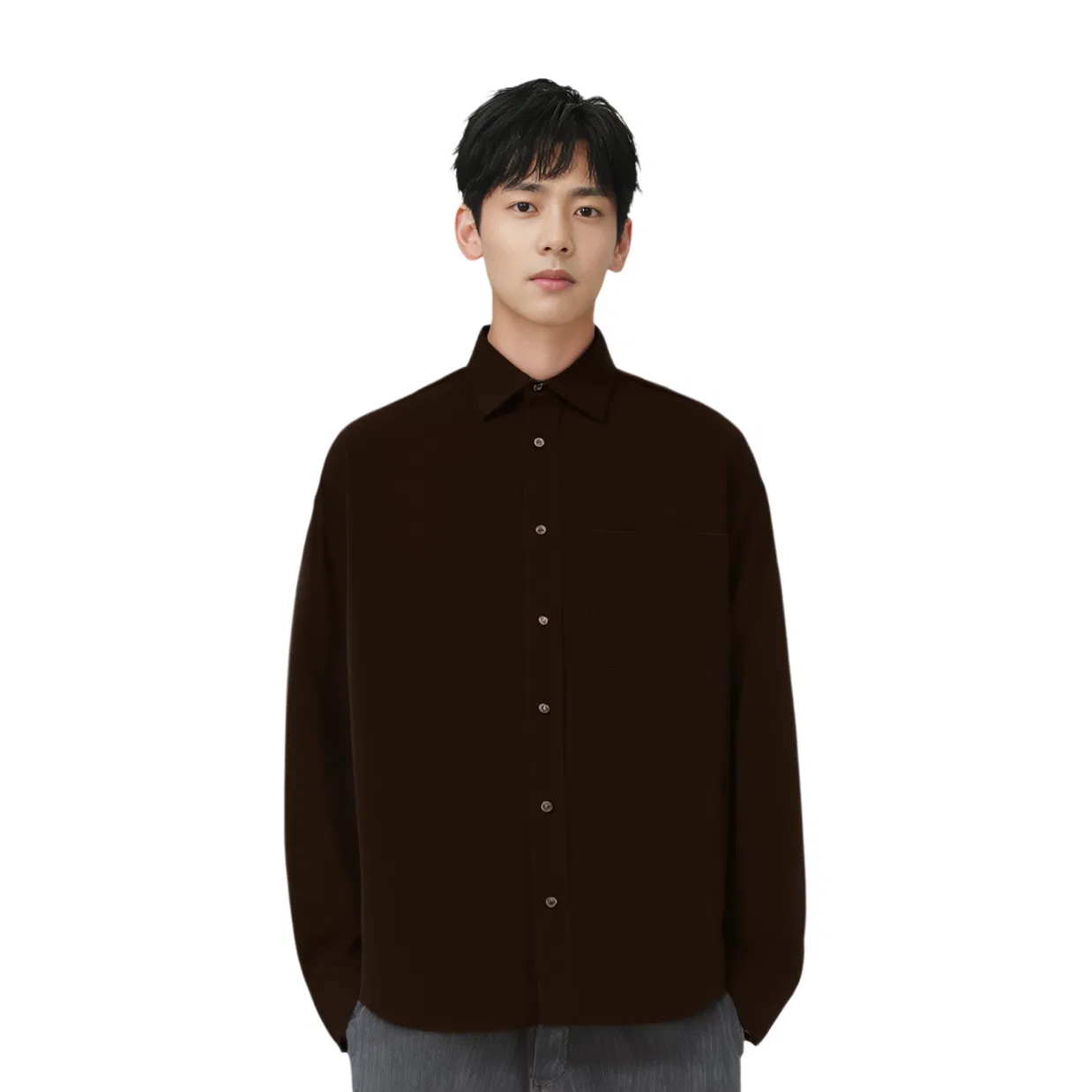 Мужская рубашка с отложным воротником Dark Brown ZARA, Темно-коричневый — фото 4