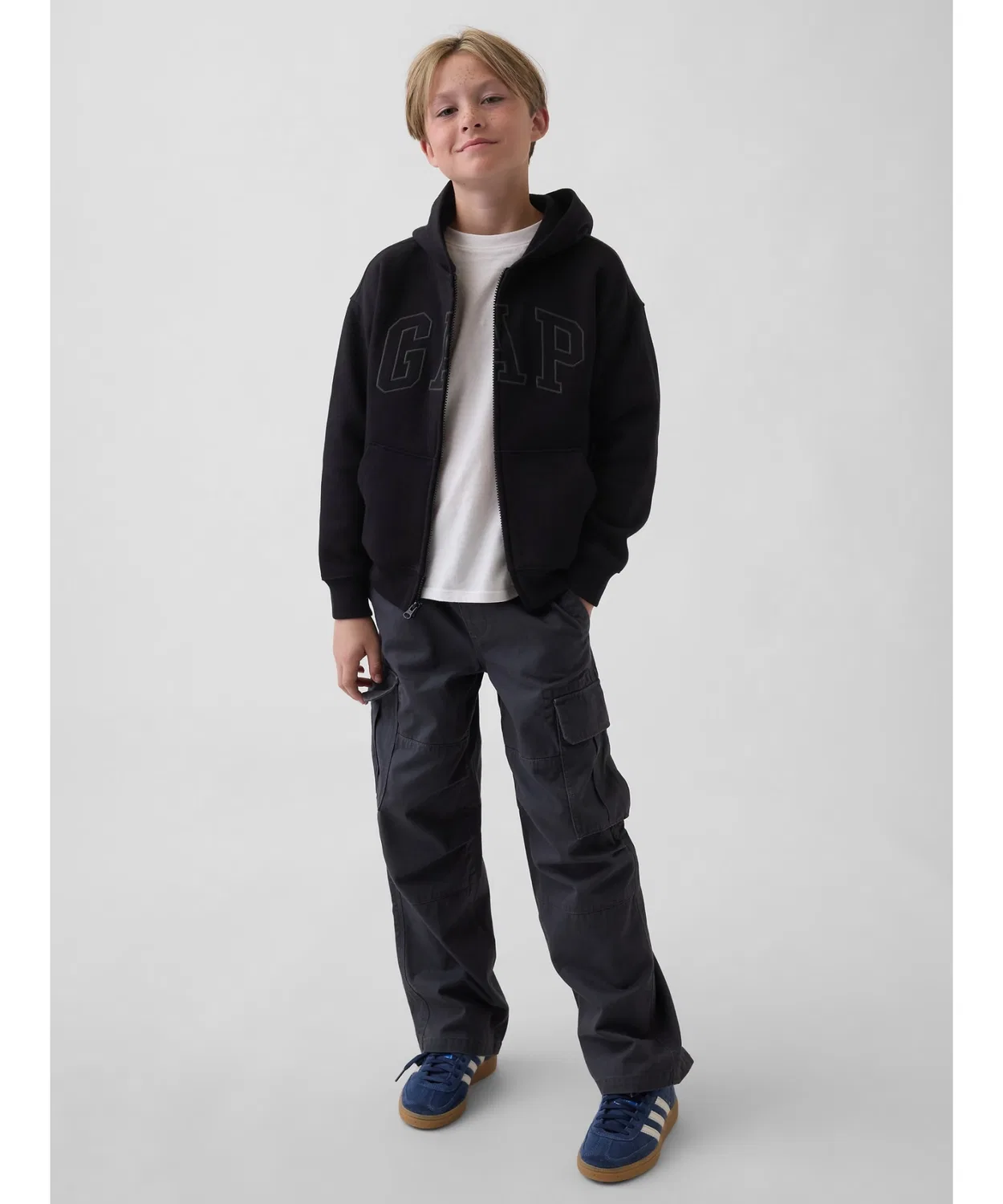 Детский худи с капюшоном на молнии с логотипом GAP, Relaxed Fit, Black — фото 4