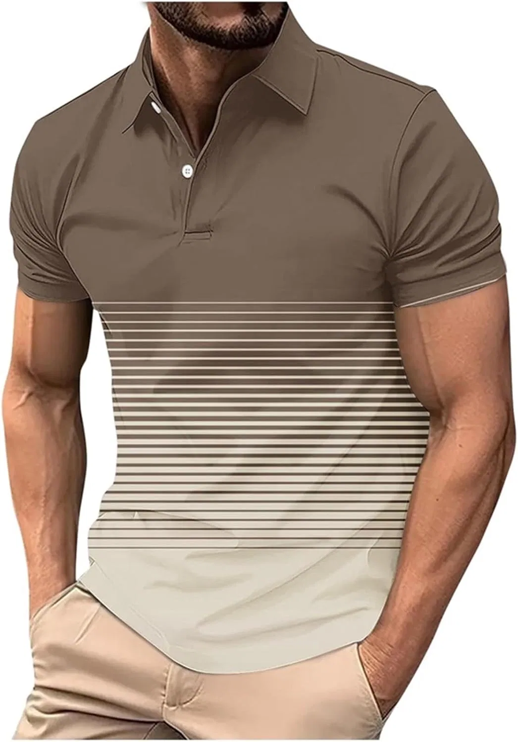 Мужская футболка с градиентом и полосками Slim-Fit, Brown