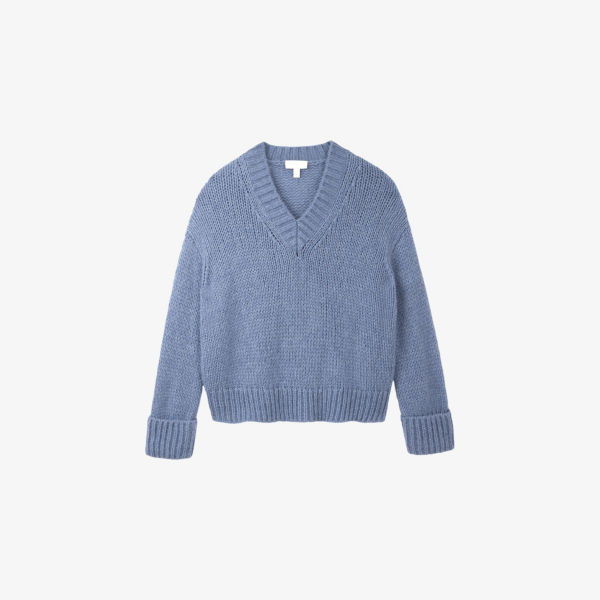 

Вязаный джемпер The White Company с V-образным вырезом из смесовой шерсти, голубой