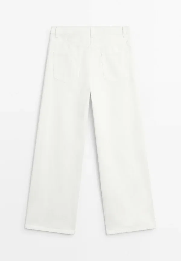 Брюки из хлопка Low-rise wide-leg striped trousers Massimo Dutti, white, белый — фото 4