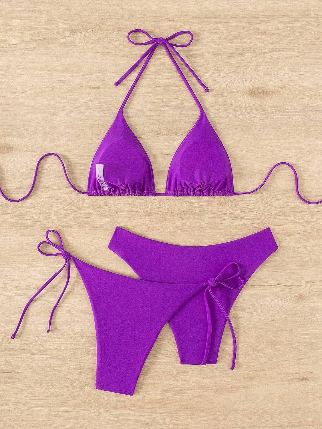 Женский бикини-сет с галстуками на боках, Purple — фото 2