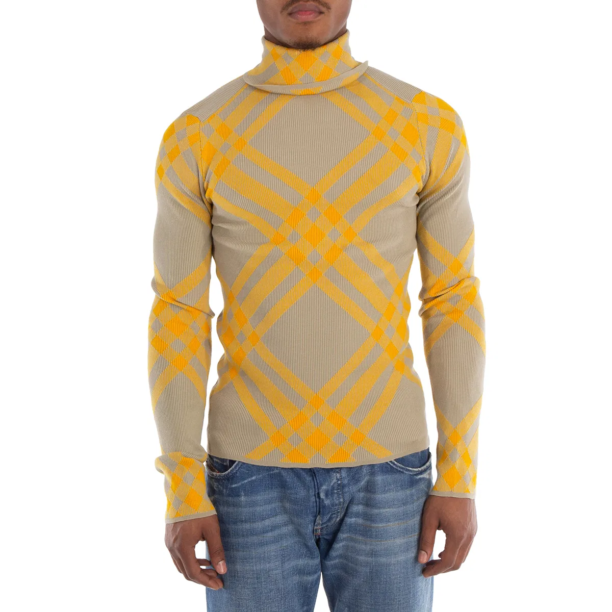 Джемпер с воротником-хомутом, шерстяной, Checked Wool-Blend Jumper Burberry, Hunter Ip Check