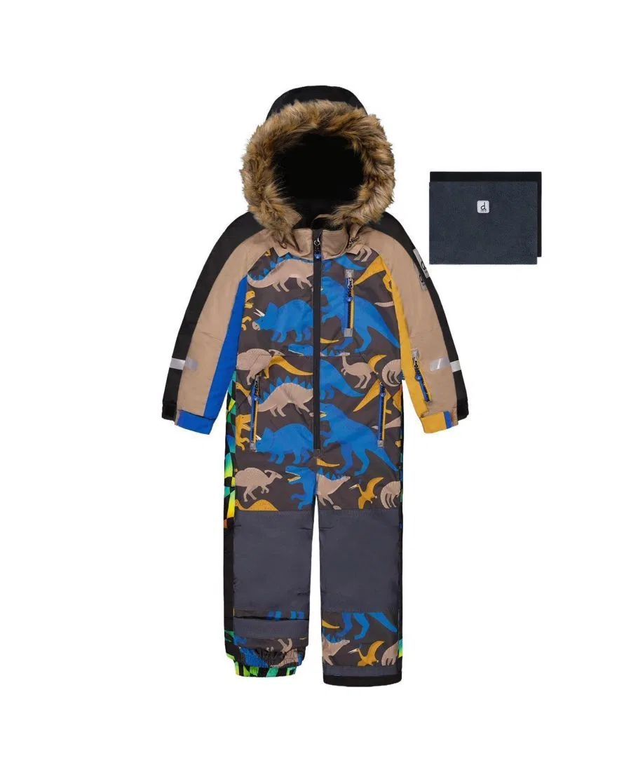 Детский комбинезон-снегозащитный костюм с динозаврами Deux par Deux, Grey and Blue Dinosaur Print