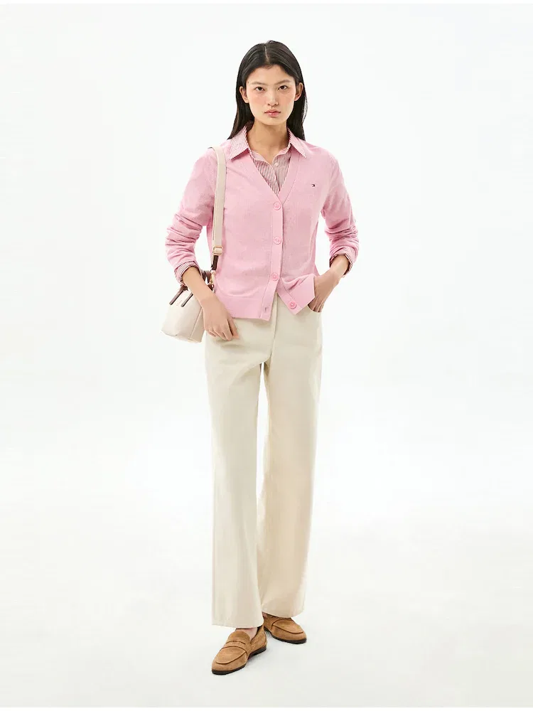 Кардиган с V-образным вырезом, льняная смесь TOMMY HILFIGER, Light Pink — фото 2