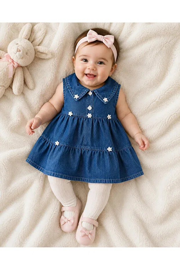 Детское платье для девочек джинсовое с принтом Baç Jolly Joy, Navy Blue