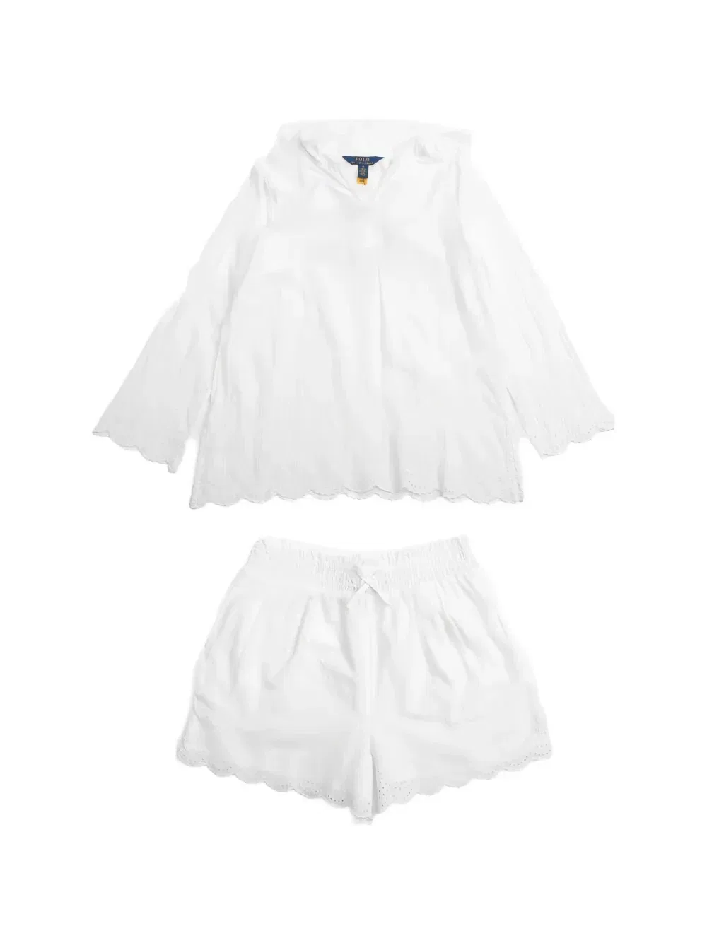 Комплект из блузки и шортов с английской вышивкой Polo Ralph Lauren Kids, белый