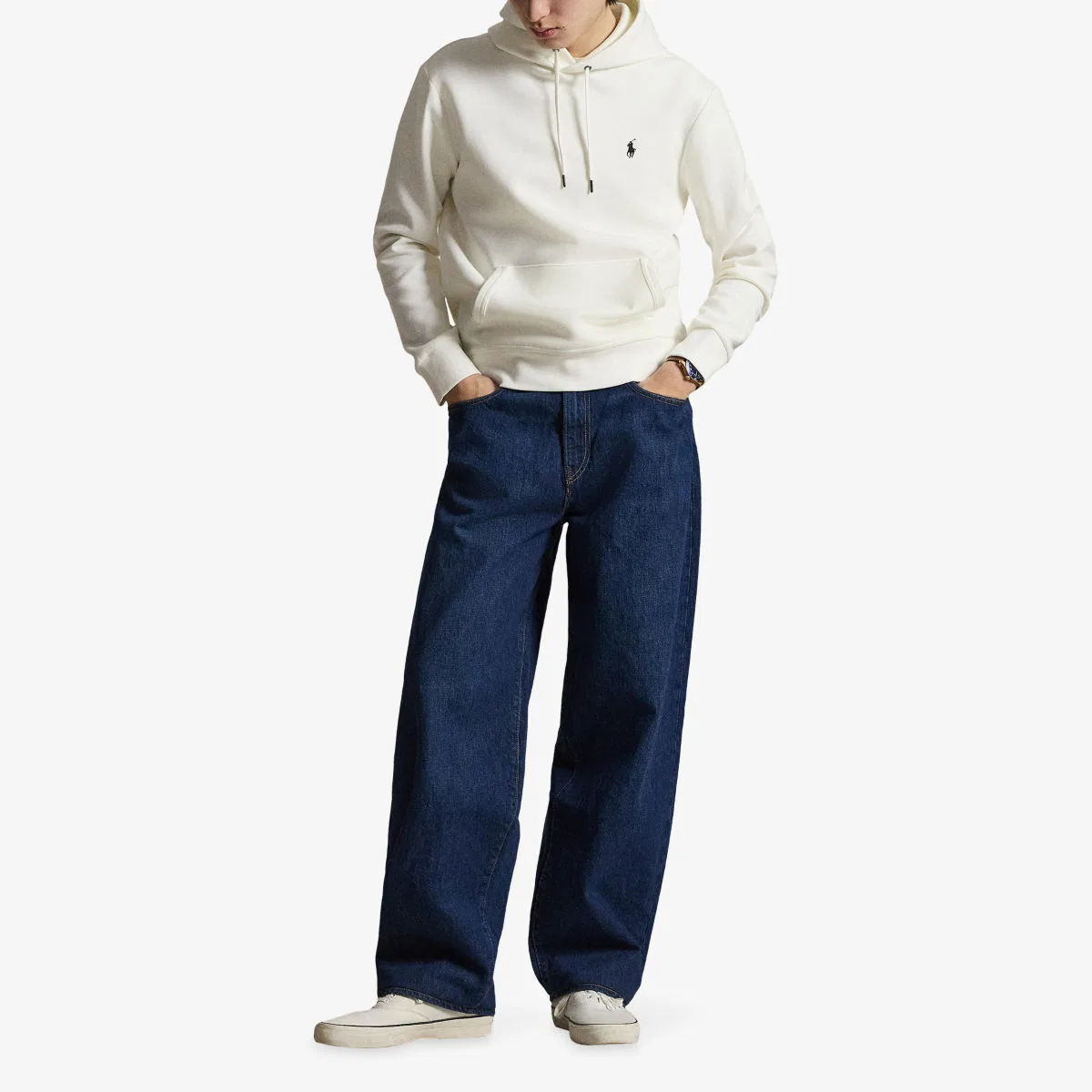 Худи из хлопковой смеси с вышитым логотипом и карманом-кенгуру Polo Ralph Lauren, белый — фото 2