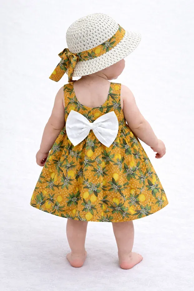 Детское платье для девочек с принтом Sweet baby girl lemon patterned summer dress with hat Chicsy Baby, Orange — фото 2