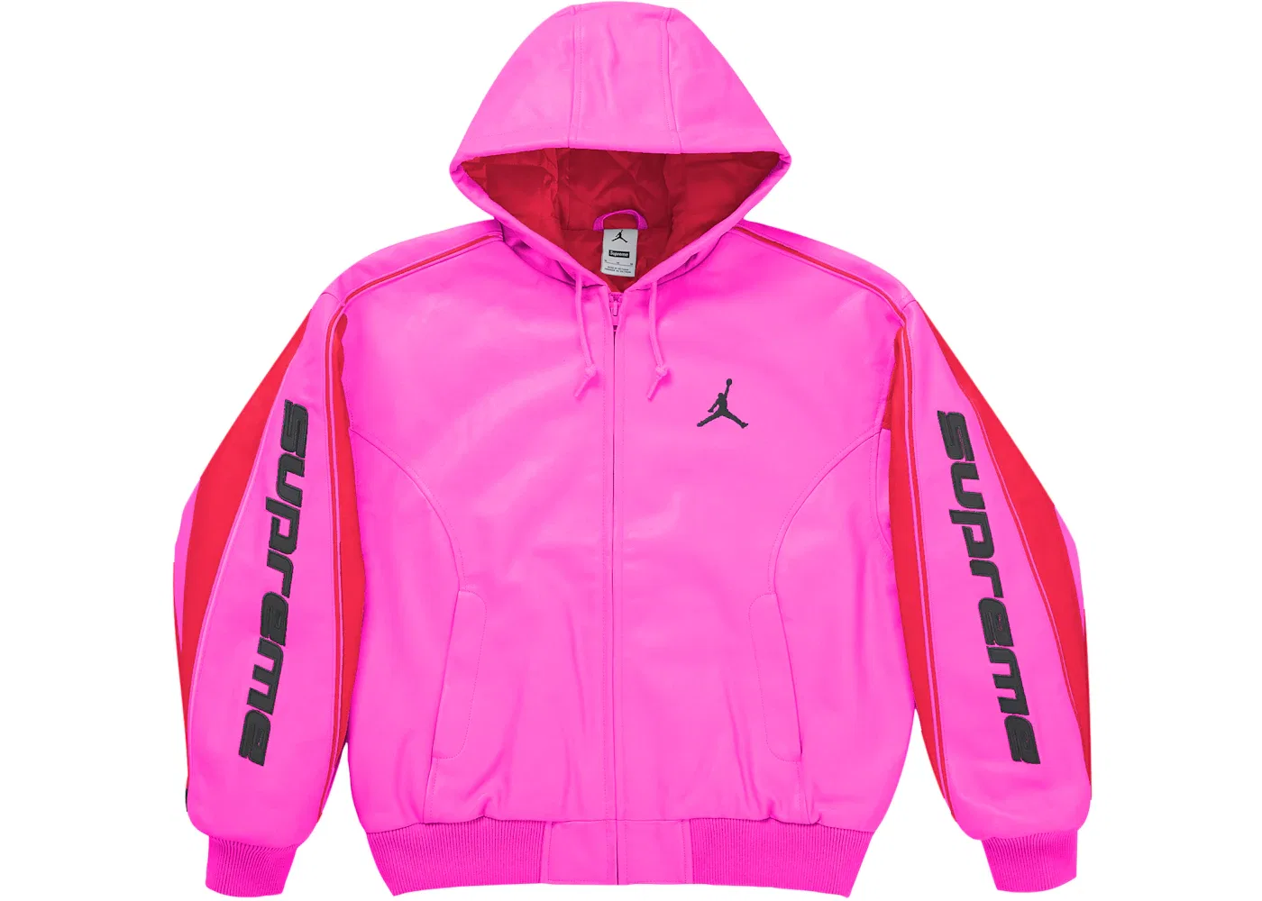 Мужская кожаная куртка с капюшоном Supreme Jordan Pink