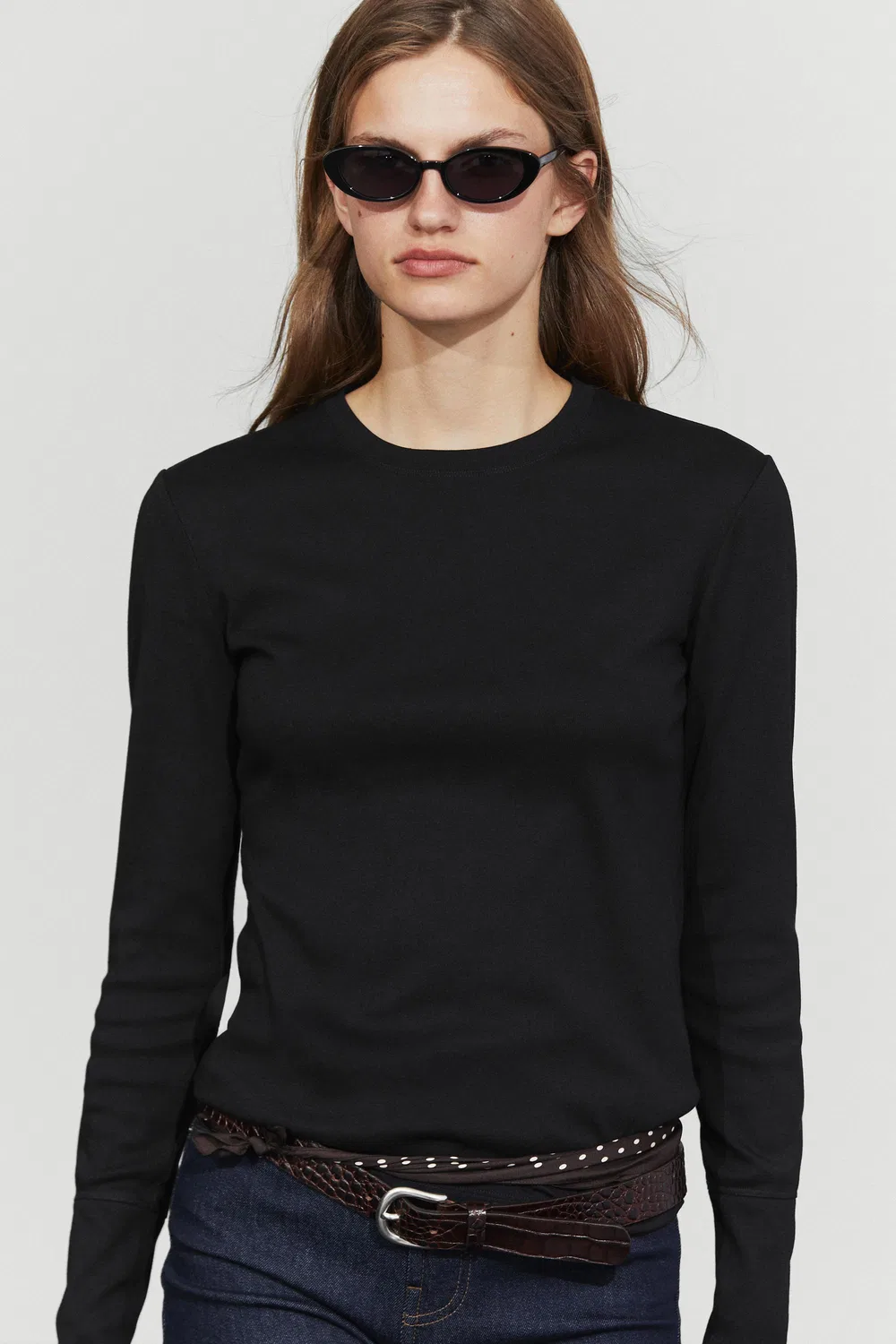 Лонгслив Massimo Dutti 100% Cotton, черный