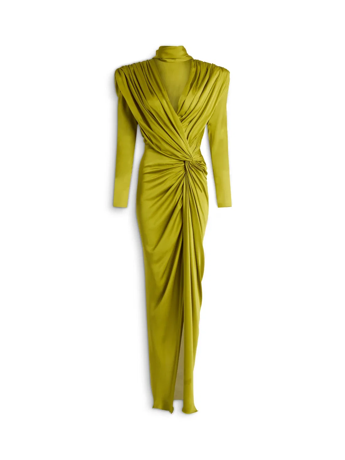 Длинное шелковое шифоновое платье BALMAIN, зеленый