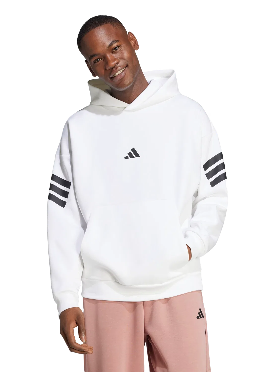 Мужское худи с тремя полосками Adidas, белый — фото 2