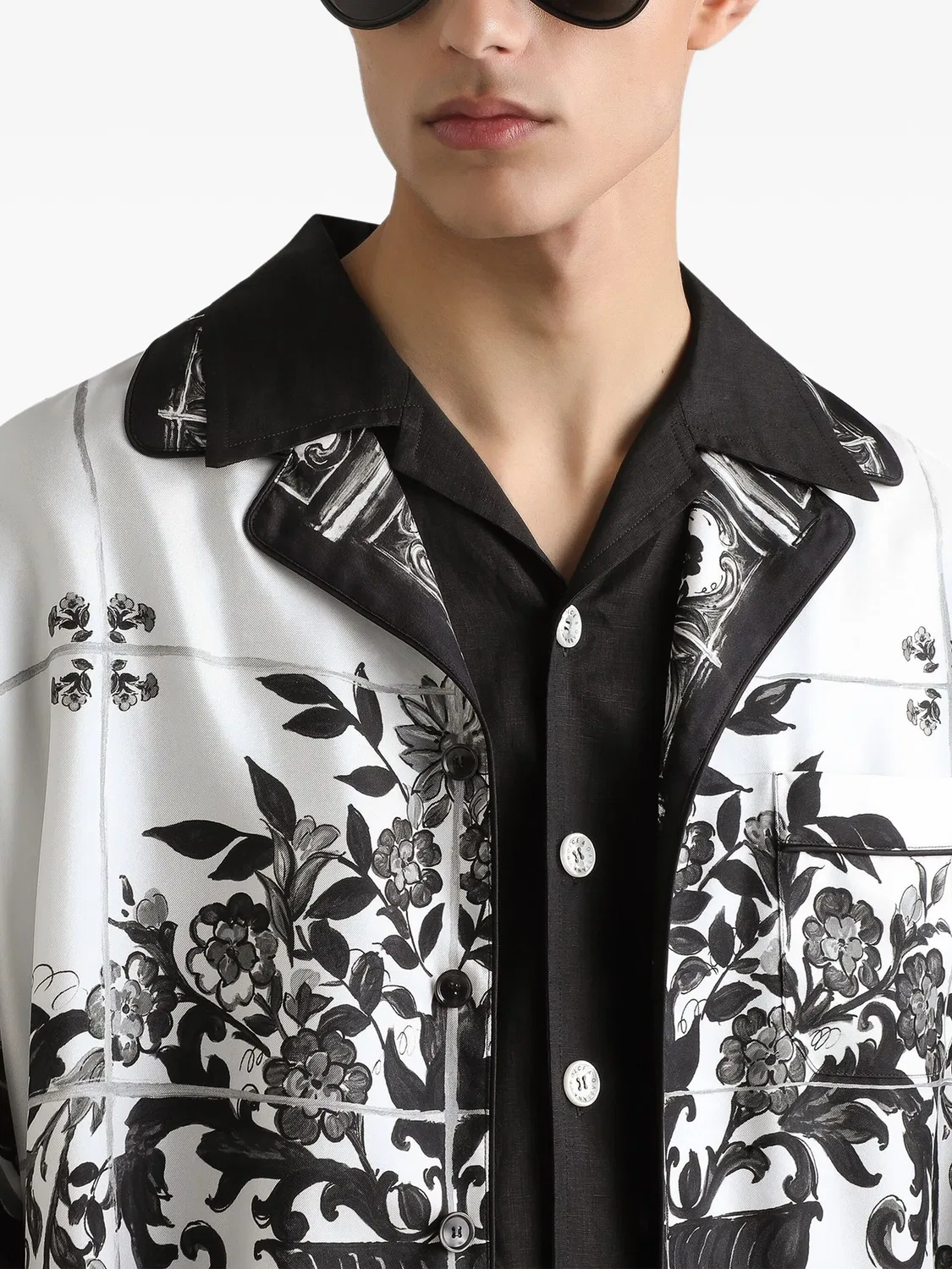Рубашка из шелка с принтом Майолика Dolce & Gabbana, белый — фото 2