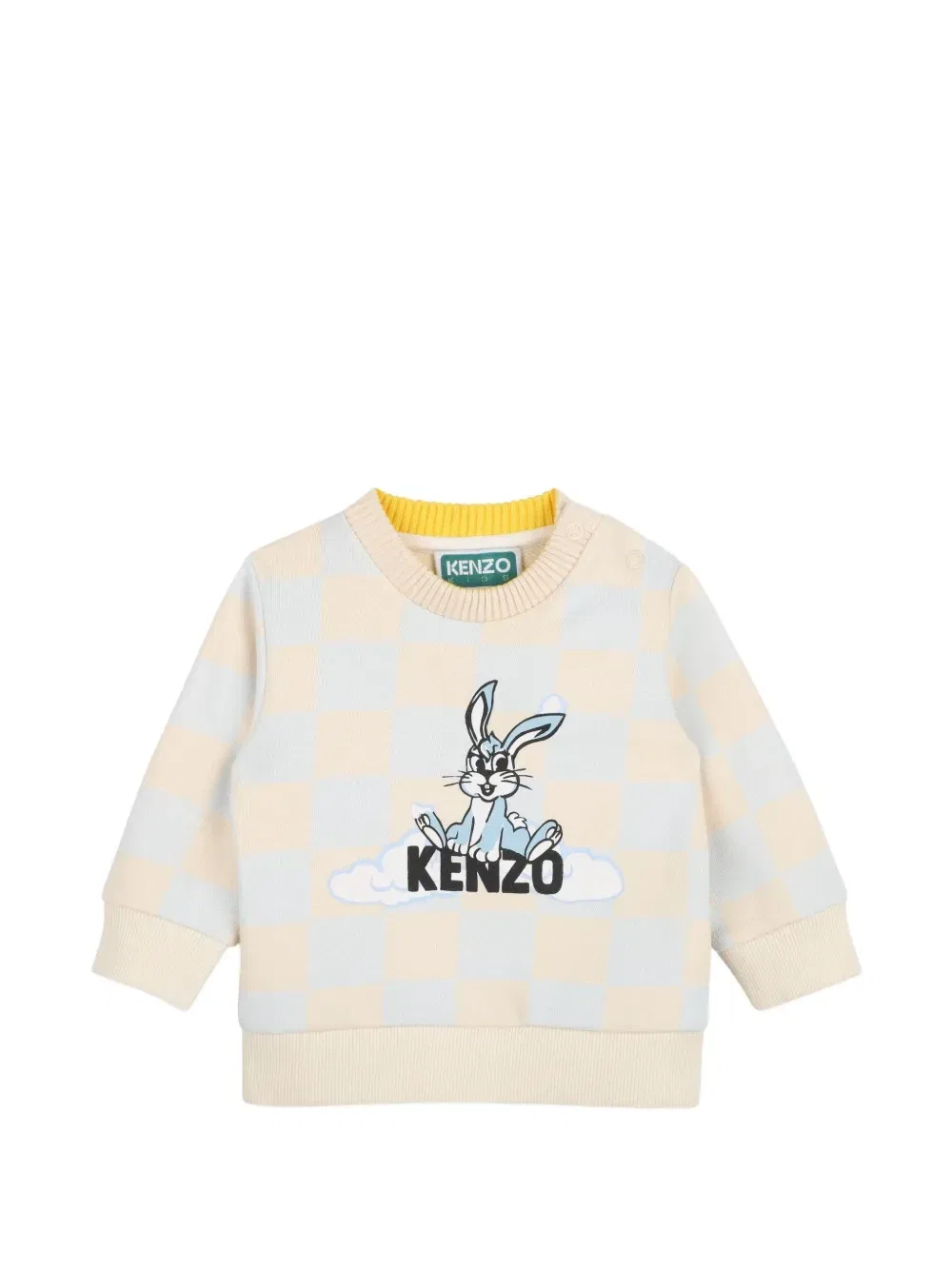 Свитер в клетку с графичным принтом Kenzo Kids, бежевый