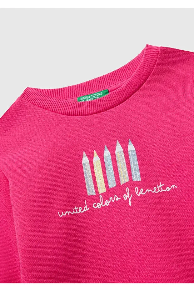 Детские свитшот для девочек с принтом United Colors Of Benetton, Pink — фото 3