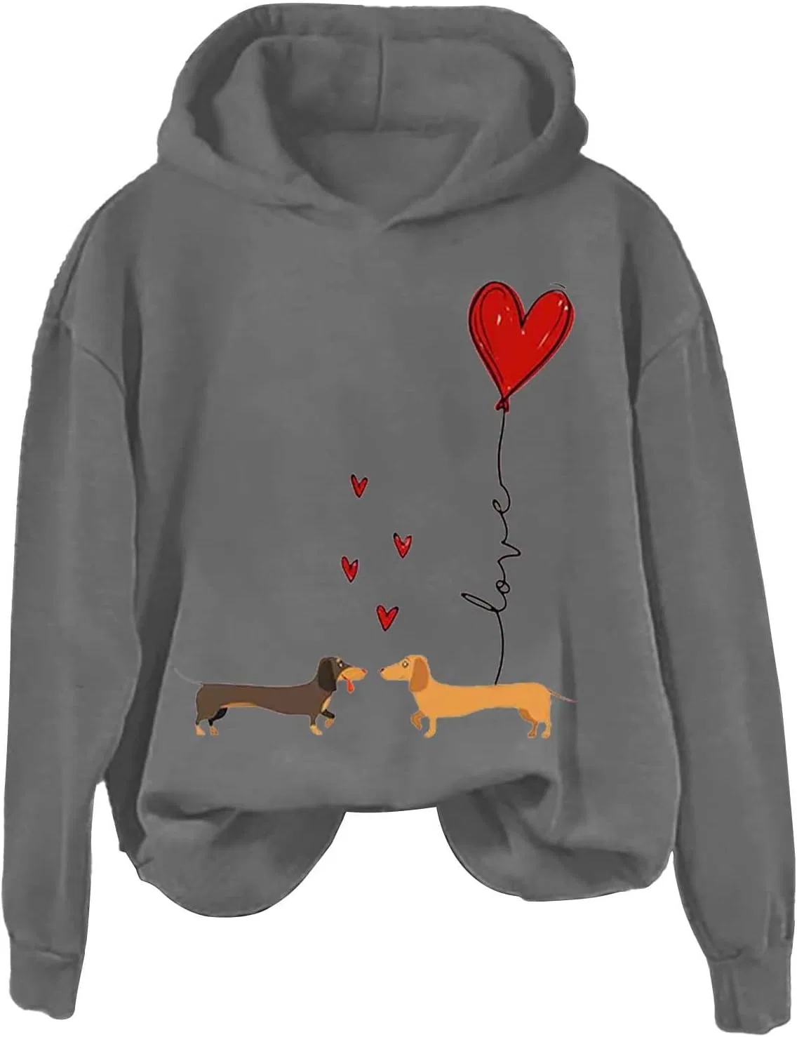 Женский свитшот с принтом таксы и сердцами, Dachshund Hoodie, серый — фото 4