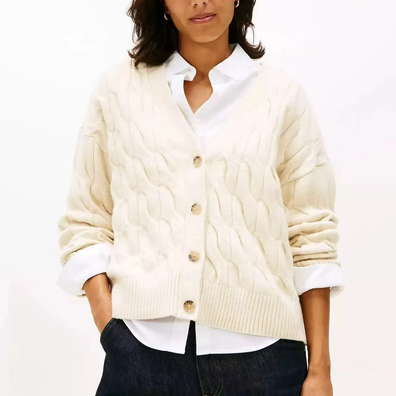 Женский свитер с V-образным вырезом Milk White Tommy Hilfiger — фото 3
