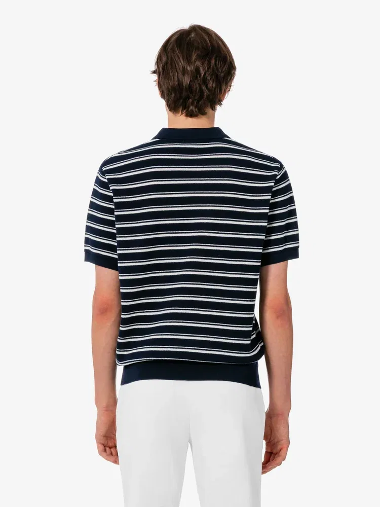 Свитер мужской с поло, мульти-полоска LACOSTE, Navy — фото 3