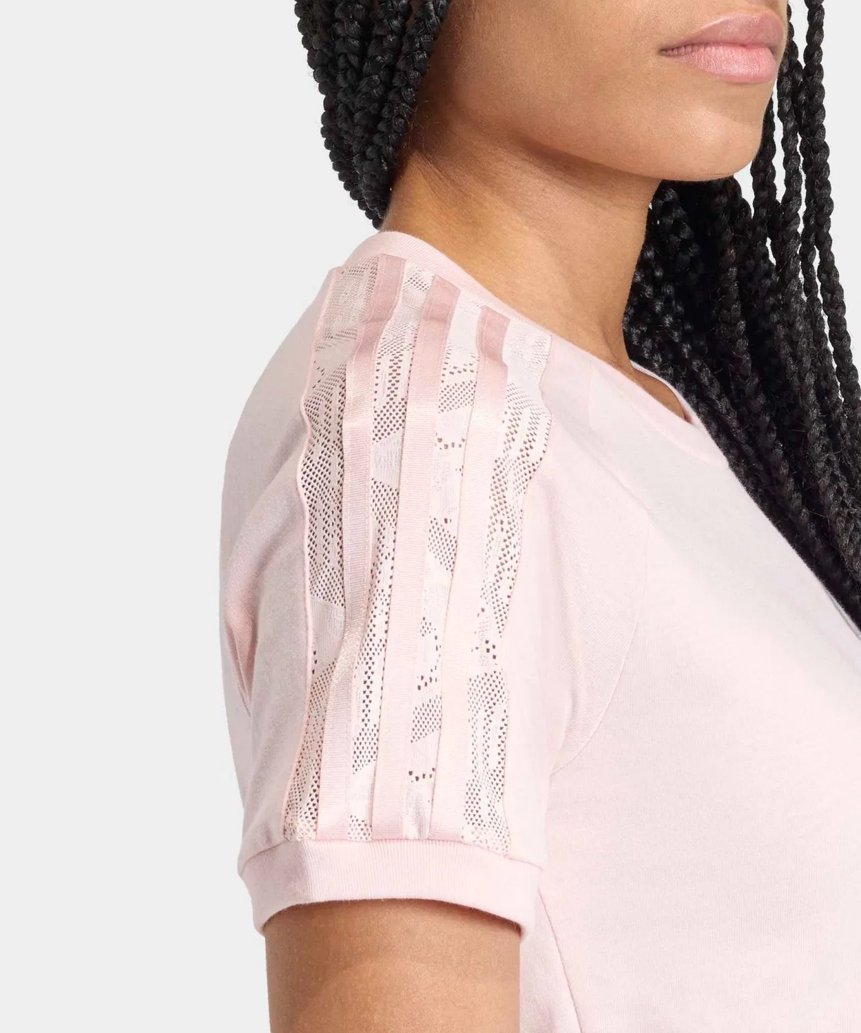 Женская футболка с кружевным принтом, slim fit, модель Lace Kali Adidas, Pink — фото 4