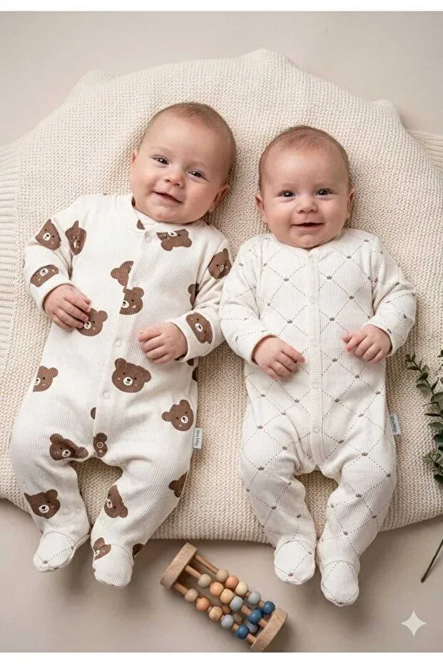 Детский комплект боди-комбинезонов для мальчиков хлопковый с принтом Defne Lina Baby, Beige