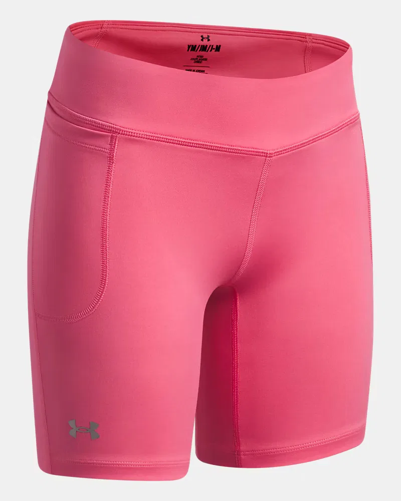 Шорты-велосипедки для девочек 16,5 см влагоотводящие UA Movement UnderArmour, Super Pink/Metallic Silver — фото 3