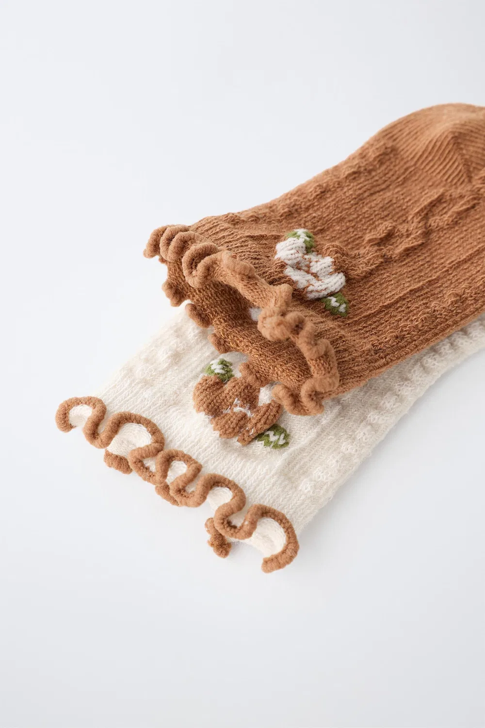 Набор из 2 носков с цветочным и волнистым узором. ZARA, Caramel — фото 3