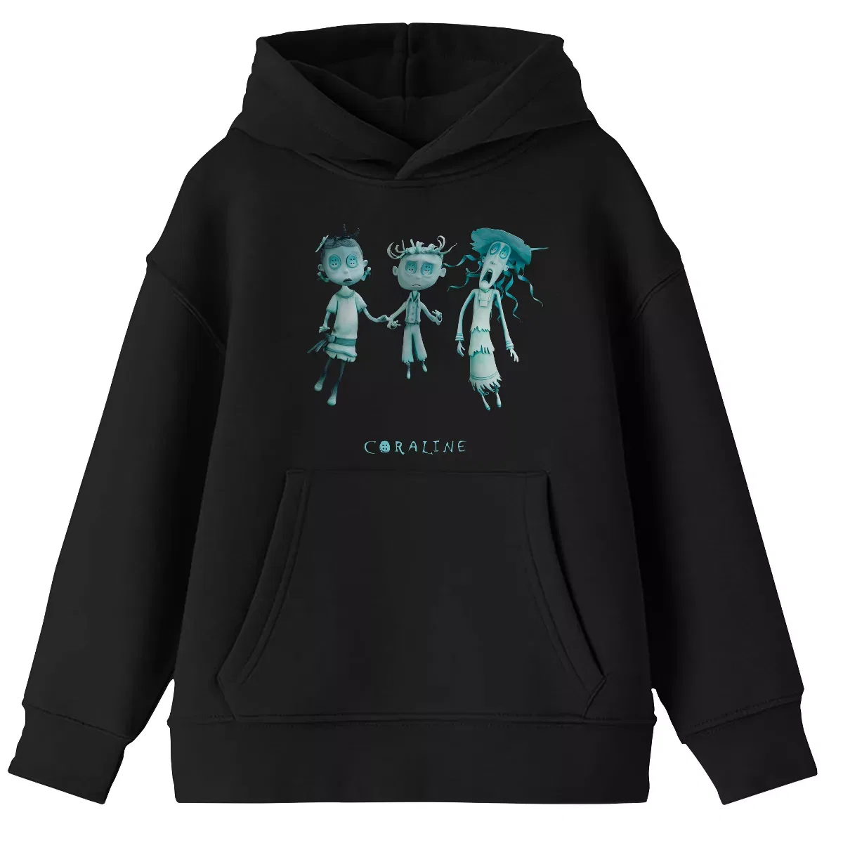 Детское худи с принтом Three Ghost with Button Eyes Coraline, Black