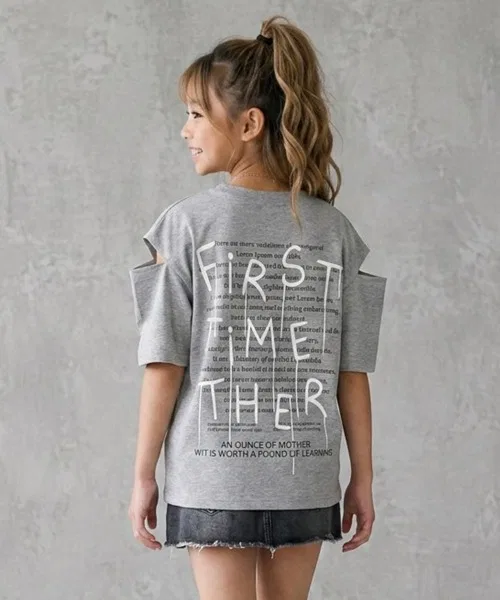Детская футболка с открытыми плечами Oversize SHISKY, Light Grey
