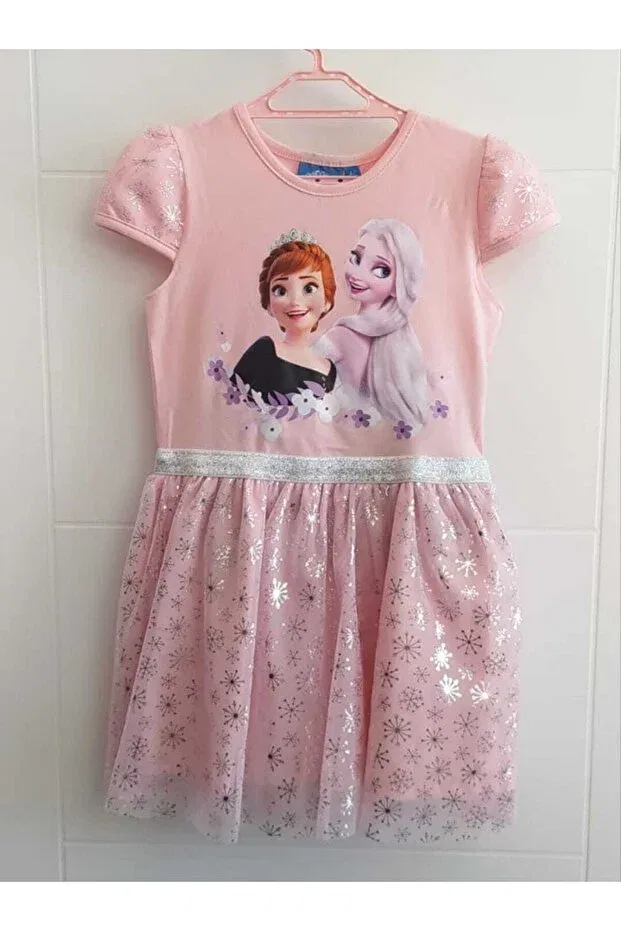 Детское платье для девочек с коротким рукавом Frozen Elsa Oliveyoumom, Pink — фото 3