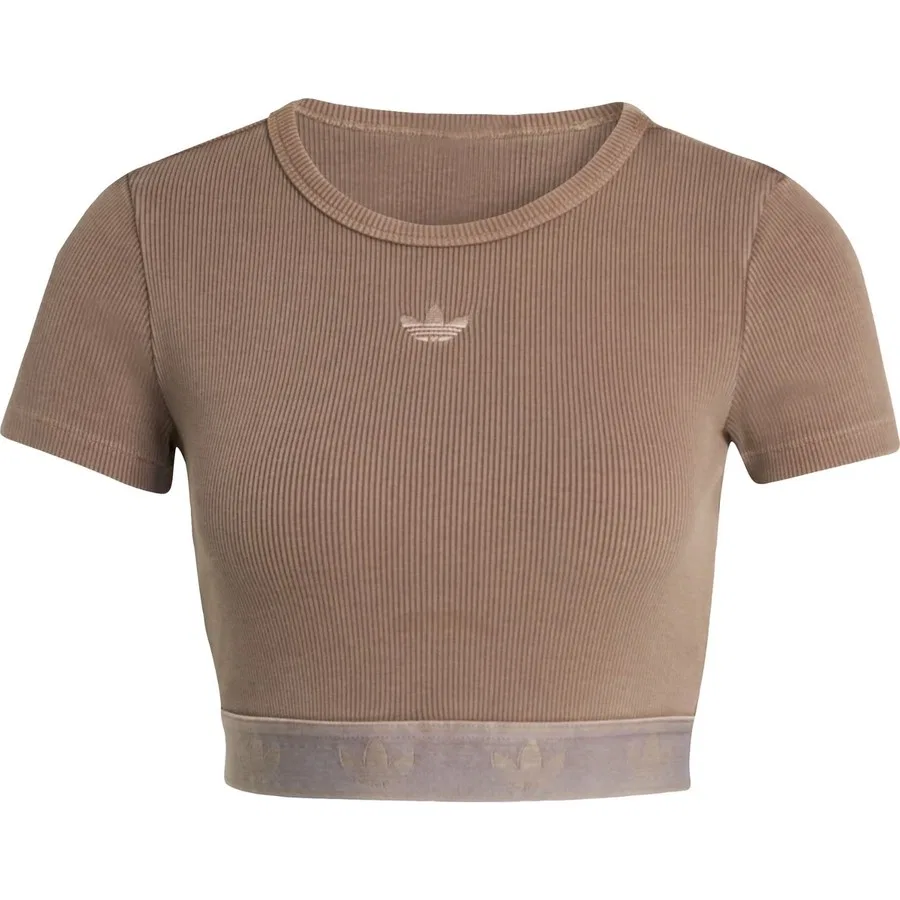 Футболка женская с длинным рукавом Essentials Rib Tee Washed adidas, Коричневый — фото 3