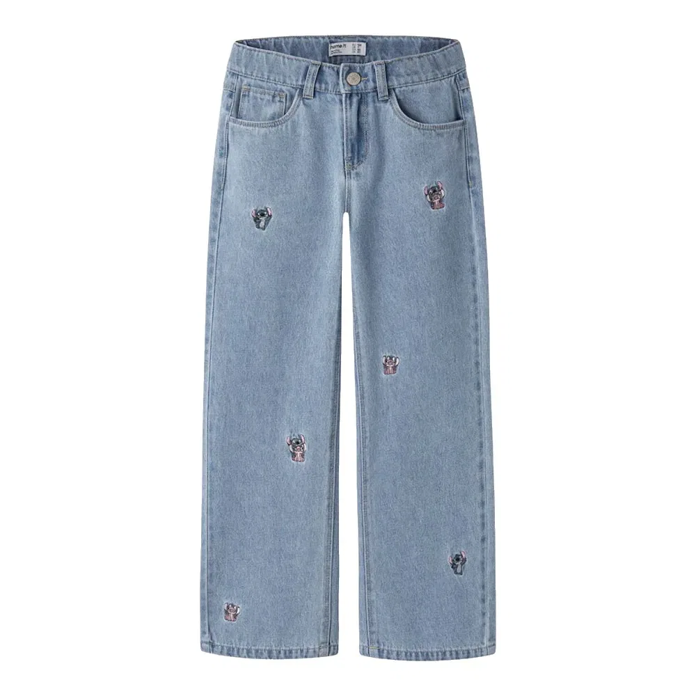 Детские джинсы для девочек с вышивкой Stitch Wide Name it, Blue
