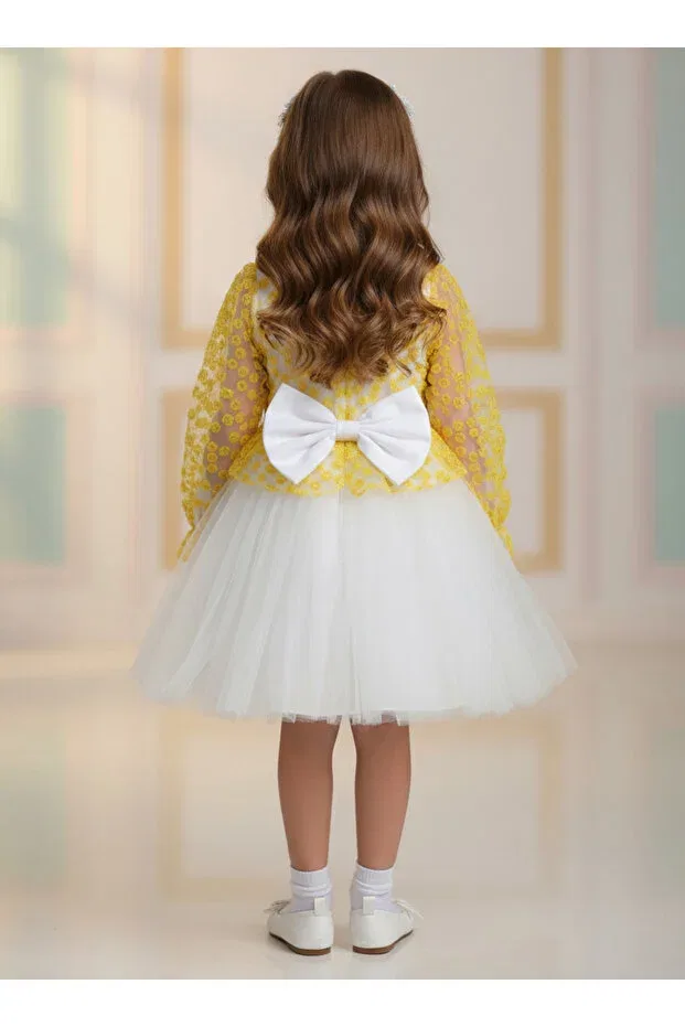 Детское платье для девочек с длинным рукавом Princess tulle children's dress 08644 By Piera, Sarı — фото 2