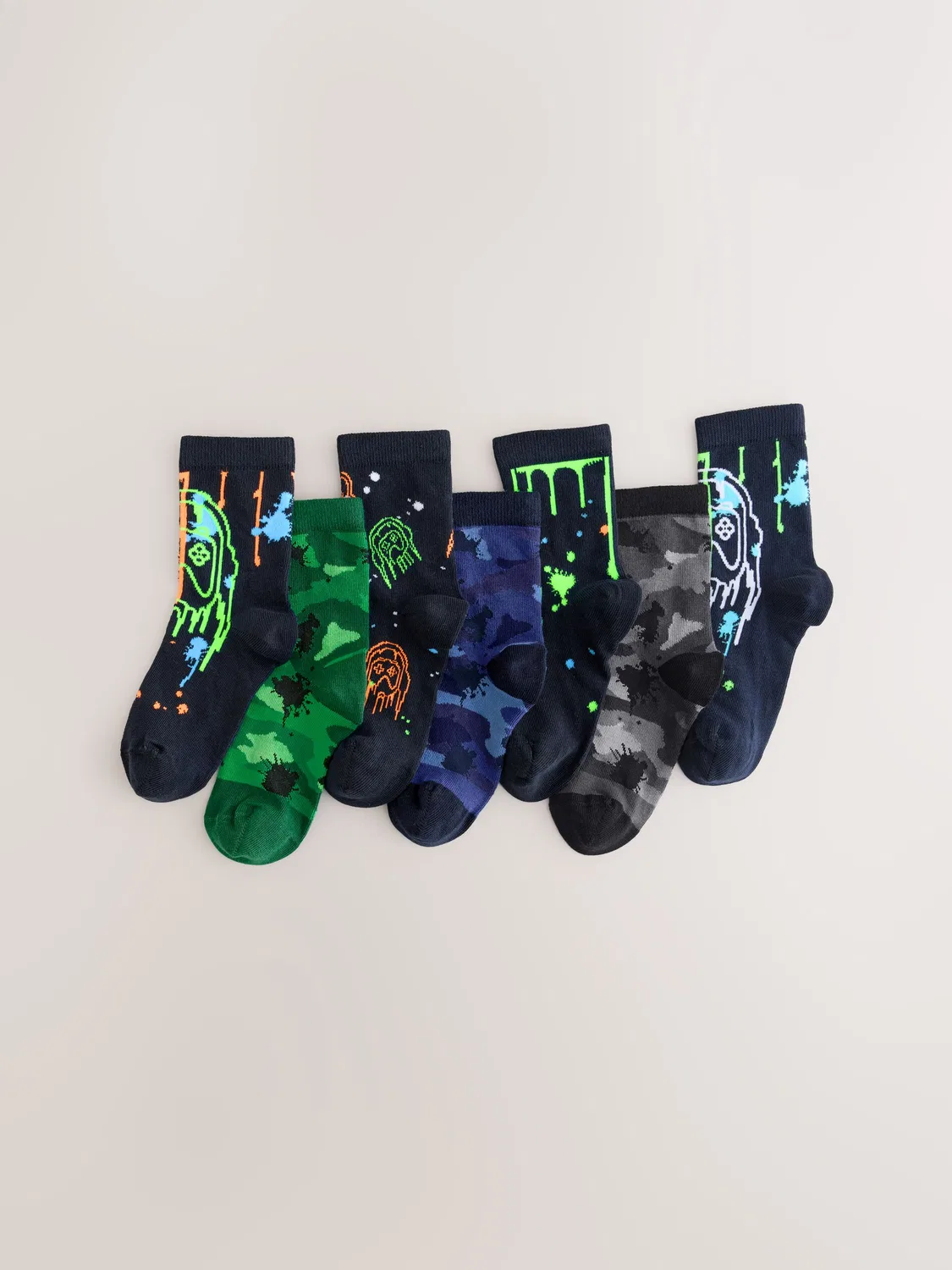 Носки 7 пар Black/Green Drippy Gamer Next, черно-зеленые