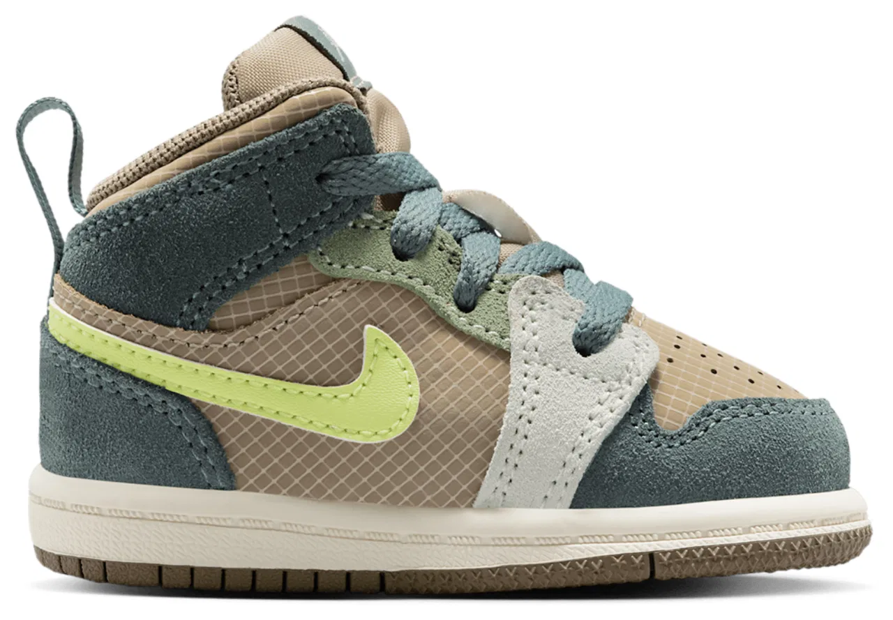 Кроссовки для мальчиков Jordan 1 Mid SE Uni, цвет Khaki/Light Lemon Twist/Hasta