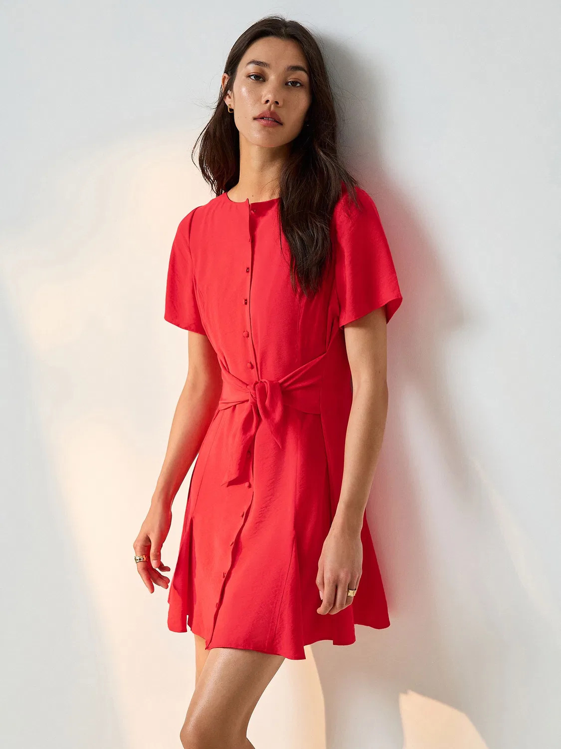 Платье мини с поясом, принт горох, модель Tie Waist Next, красное — фото 3