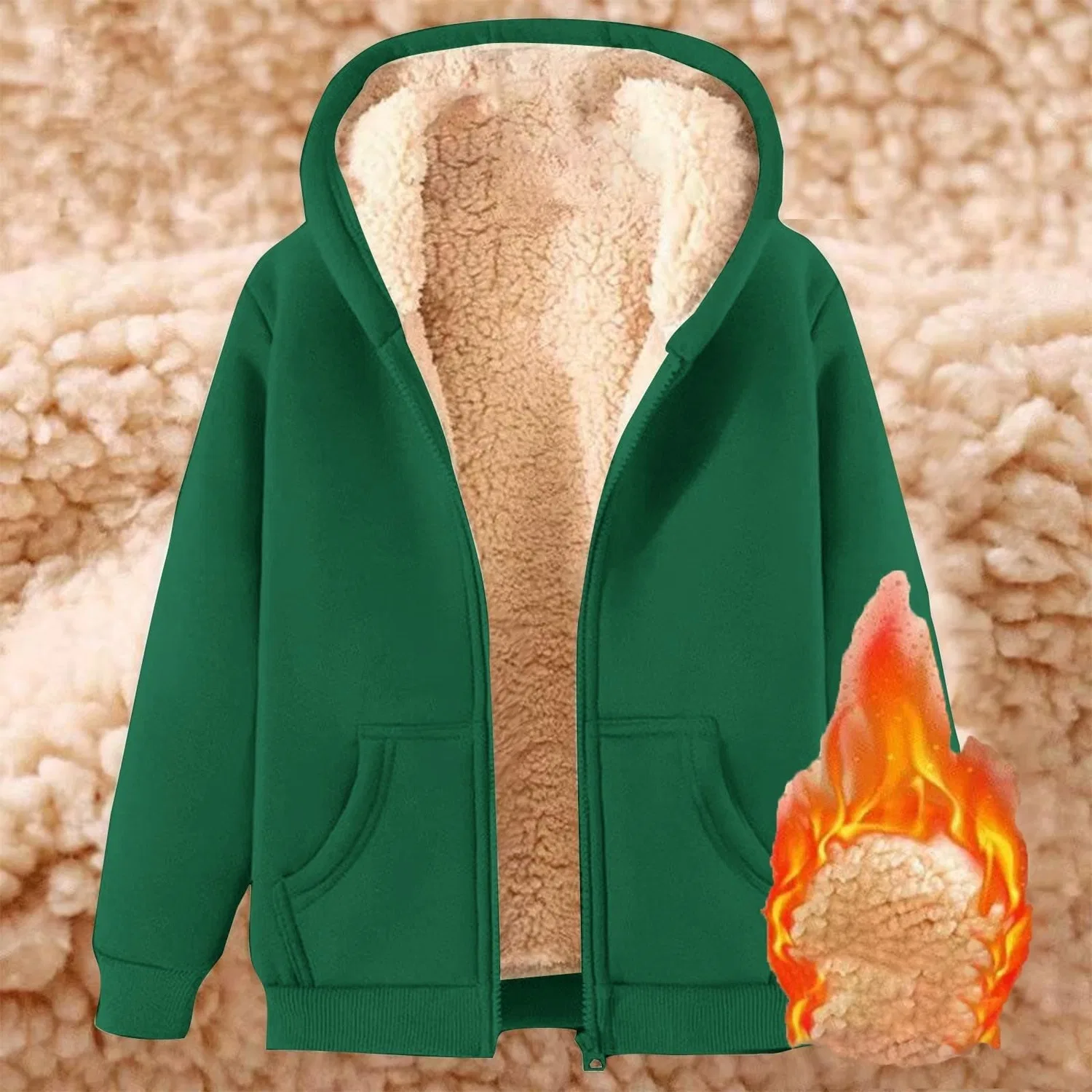 Женская флисовая куртка с длинным рукавом на молнии, Green — фото 2