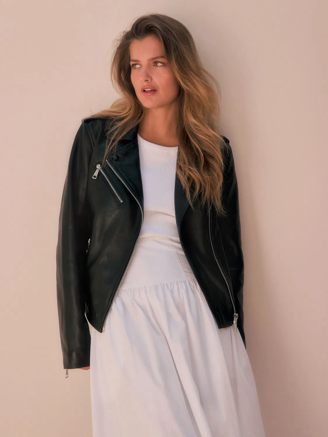 Куртка кожаная N. Premium Real Leather Biker Jacket Next, черный — фото 2