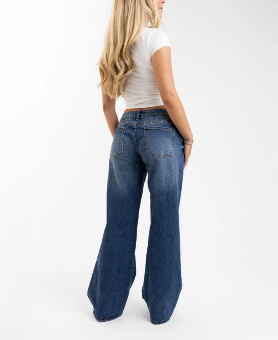 Джинсы с заниженной талией и широкими штанинами, модель EM + Cass EM+CASS, Medium Wash — фото 3