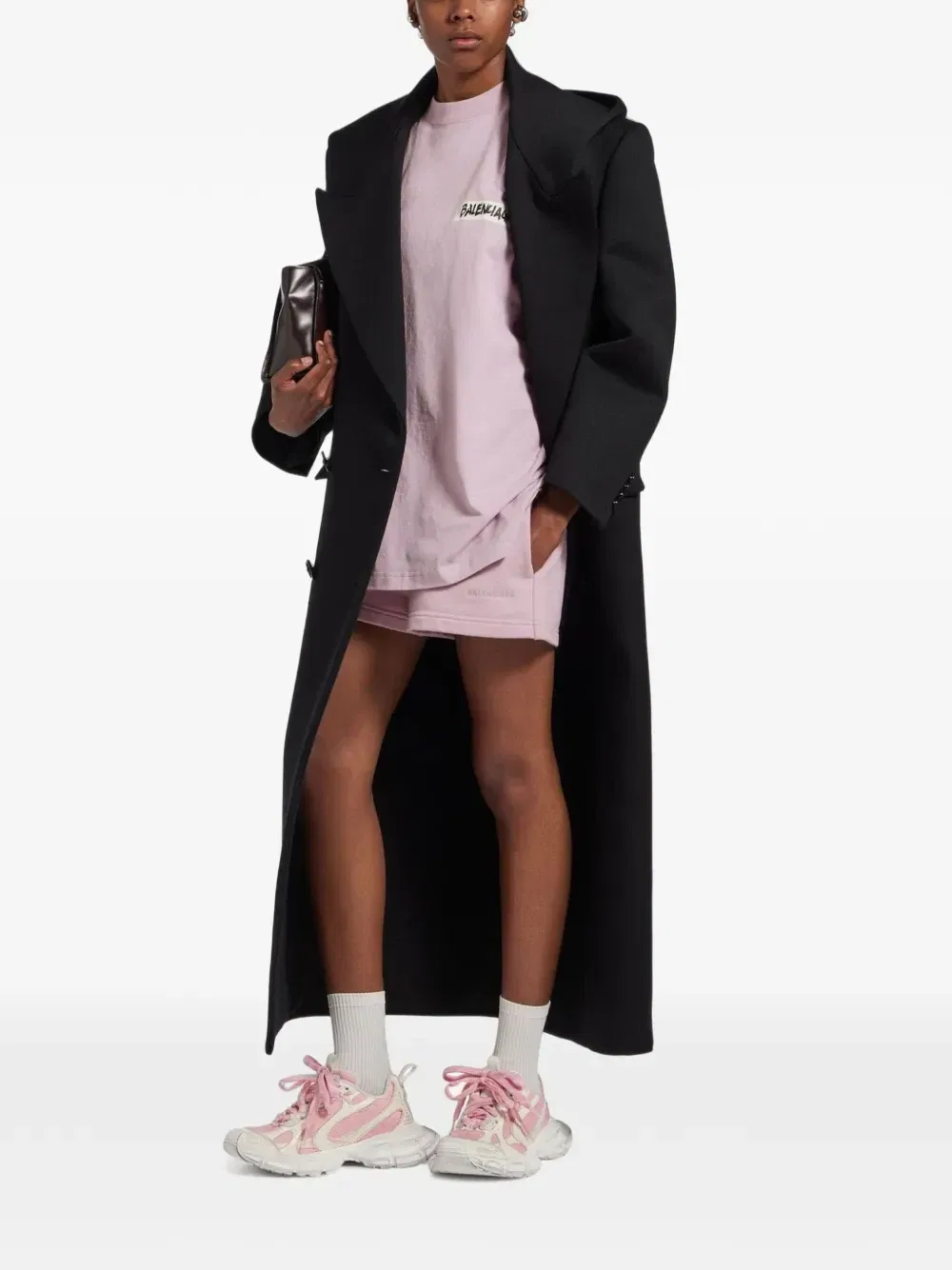Футболка средней посадки с маскирующей лентой Balenciaga в пыльно-розовом цвете., розовый — фото 2