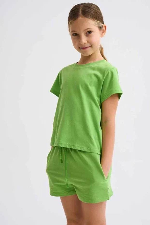 Детские шорты для девочек органические с двумя карманами Basics Therecolor, Green