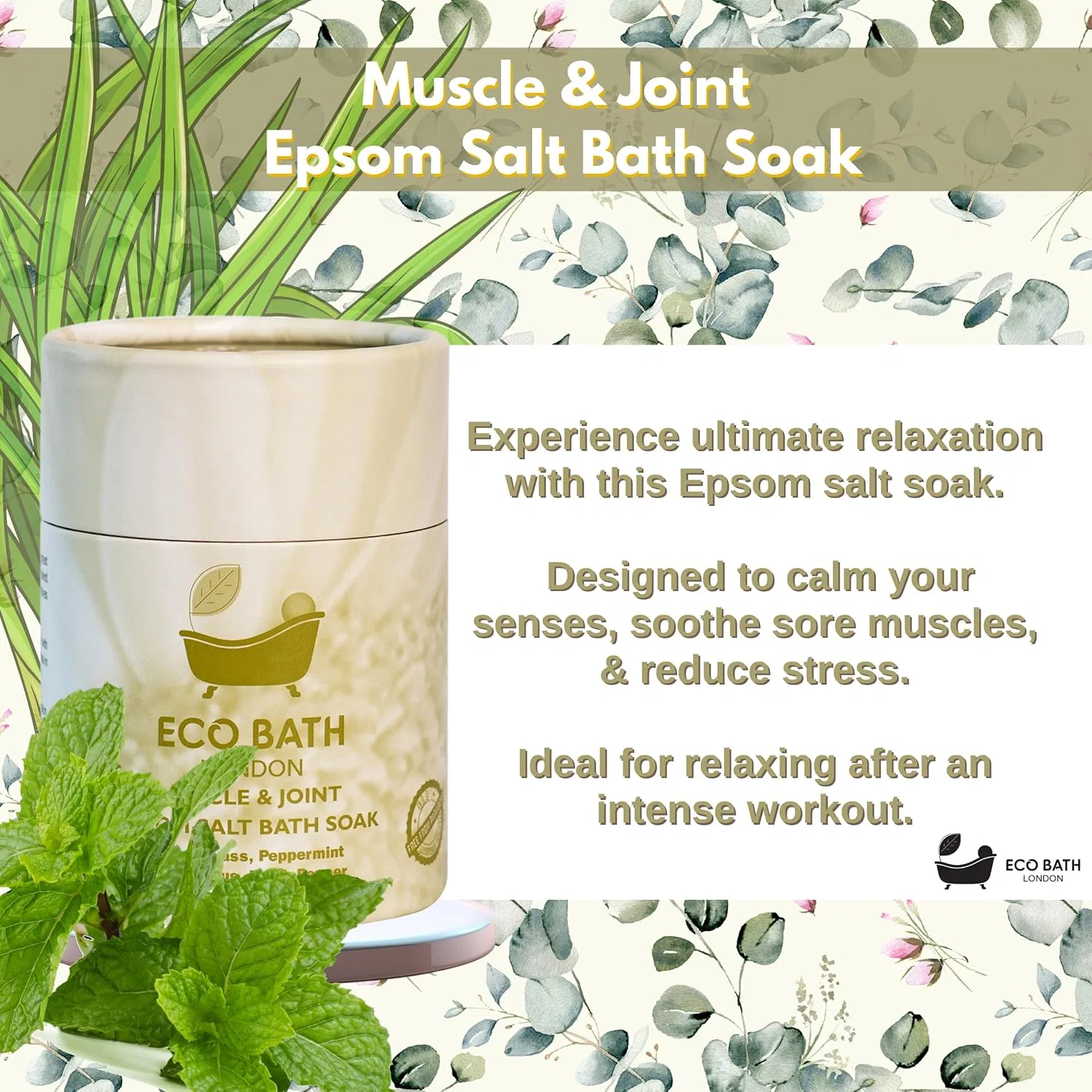 Соль для ванн Muscle & Joint Epsom Salt Soak, Eco Bath London, 250 г — фото 2