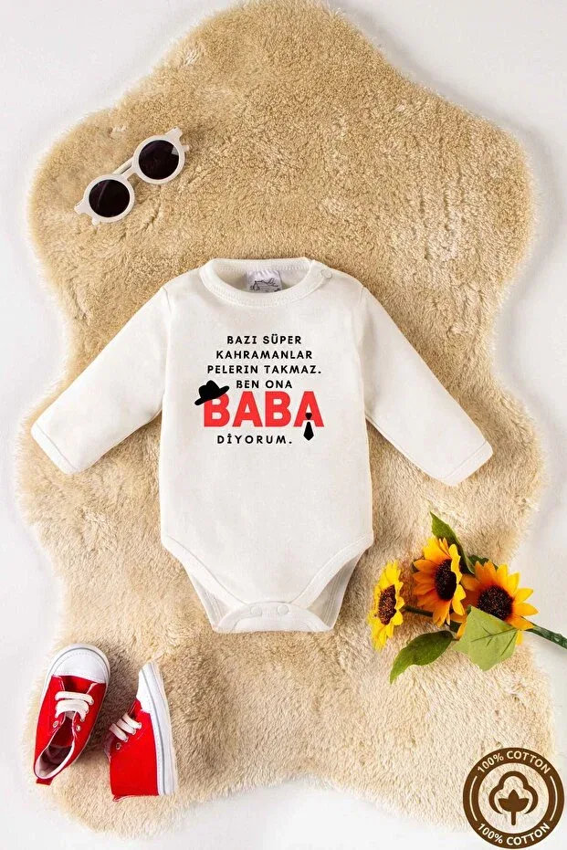 Детское боди с длинным рукавом с принтом Dad Miniel Organic, Ecru — фото 4