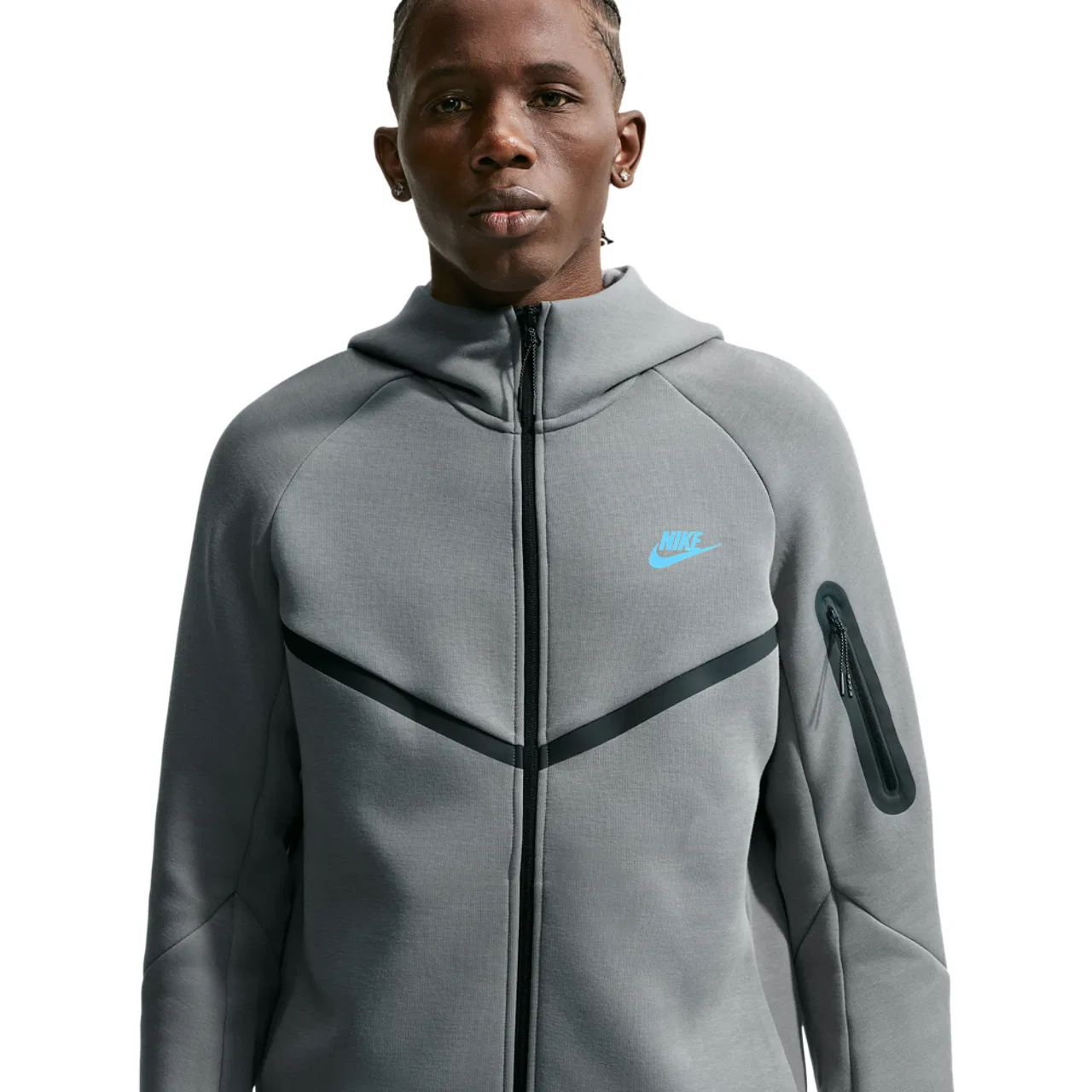 Мужское худи с полной застежкой-молнией Windrunner Nike, Smoke Grey Football Blue